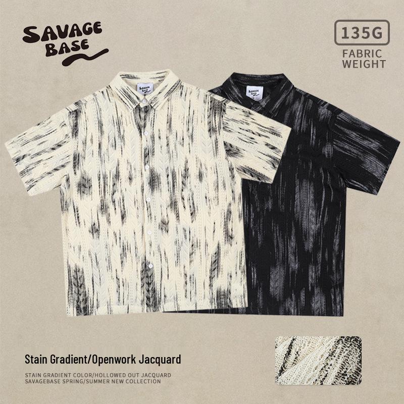 

Japanese Retro Tie-Dye Dirty Shirt: Unisex Spring/Summer 2025 Collection - Edgy Hollow Jacquard Design M чорний