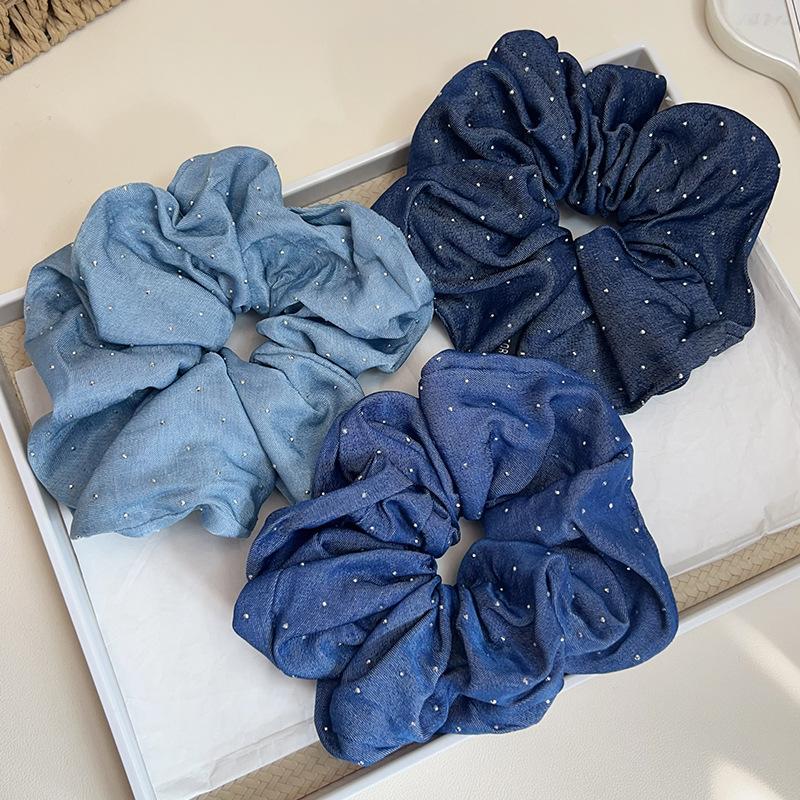 16cm Vintage Retro Denim Blue Scrunchies Women Hair Rope Tie Elastic Hair Band Chic Girls Hairties Hair Accessories