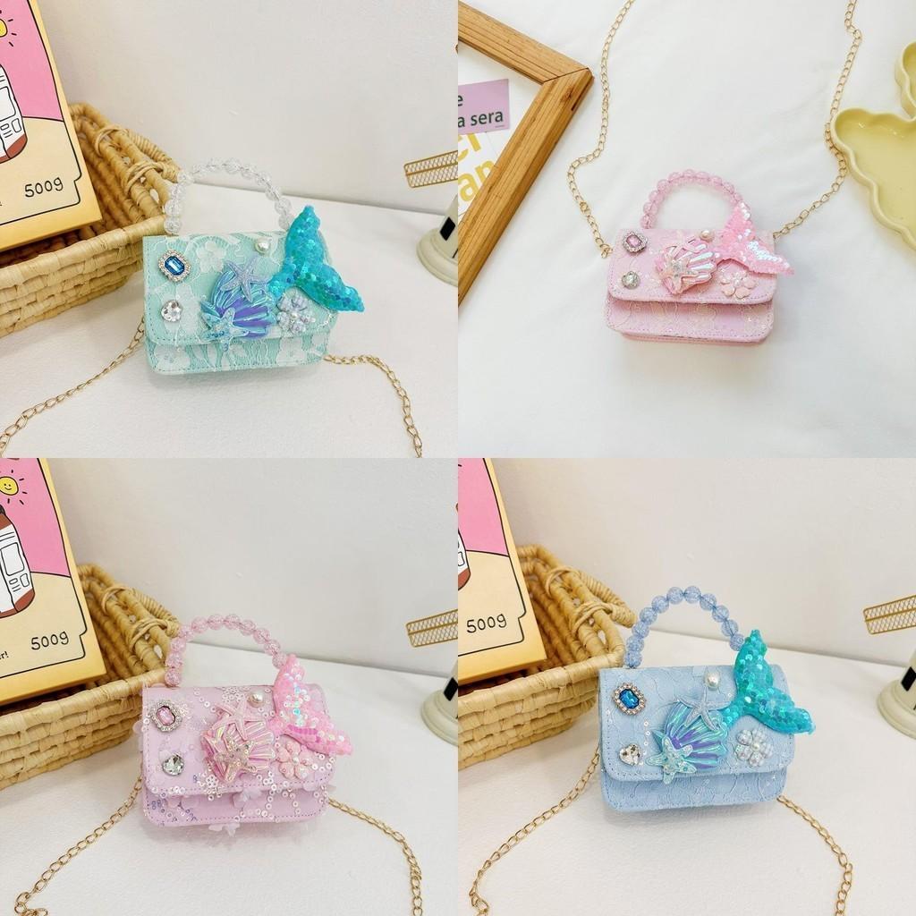 Adorable Mermaid Pearl Handbag 2024 Summer Lightweight Pu Bag For Kids Daily Use