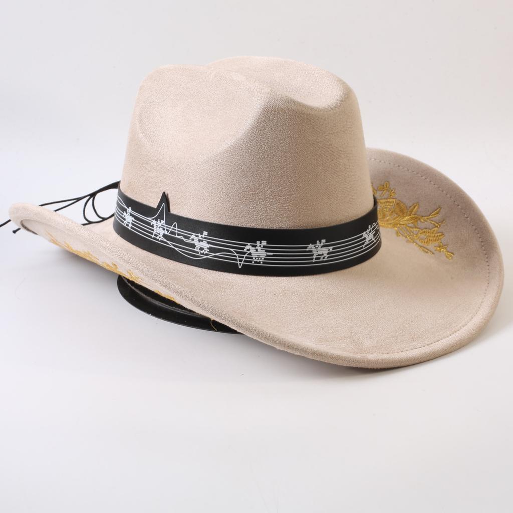 Popular European and American Classic Embroidery Western Cowboy Hat Men's and Women's Outdoor Fashion Suede Big Eaves Hat