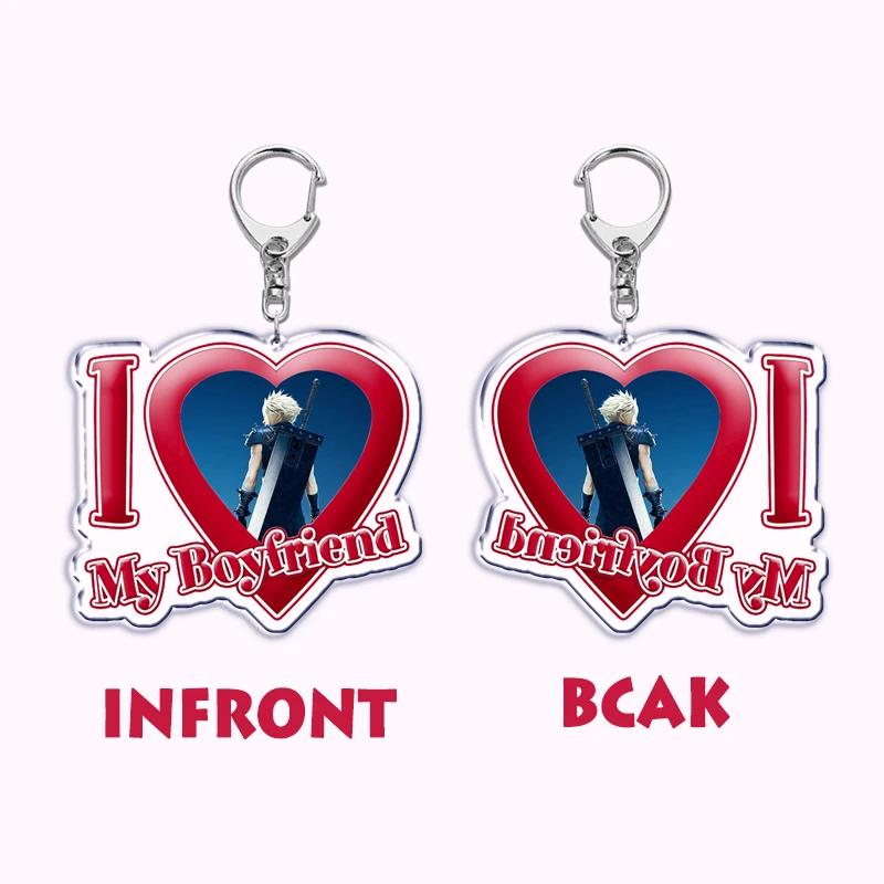 Pfp Sephiroth Acrylic KeyChain Pendant Key Ring I Love My Boyfriend Girlfriend Pink Heart Keyring for Bag Pendant Jewelry Gifts