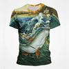 Men's Outdoor Fishing T-shirt, Casual Breathable Top, Short Sleeved, 3D Printed, Sporty and Fashionable Fitness, Large Size, Summer