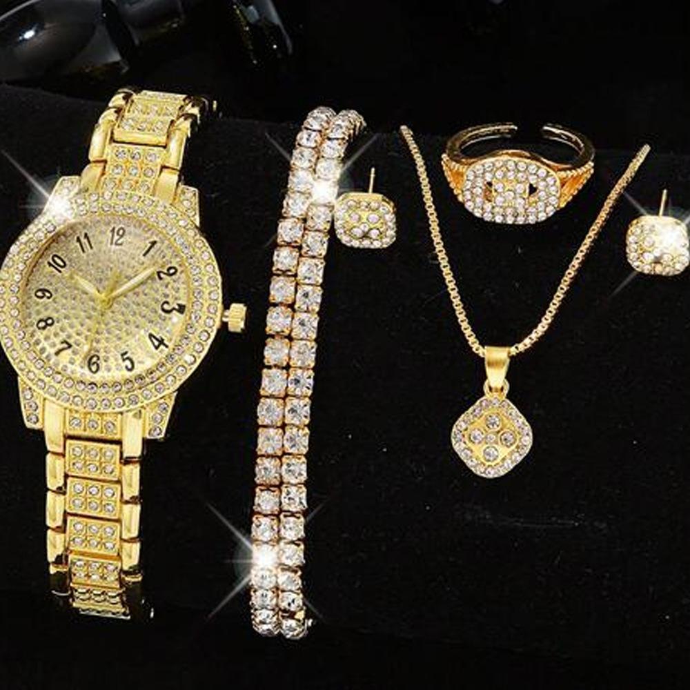 Ladies Watch Set, Steel Belt Full of Diamonds, High-end Quartz Watch Temperament, Business Leisure Watch Wholesale