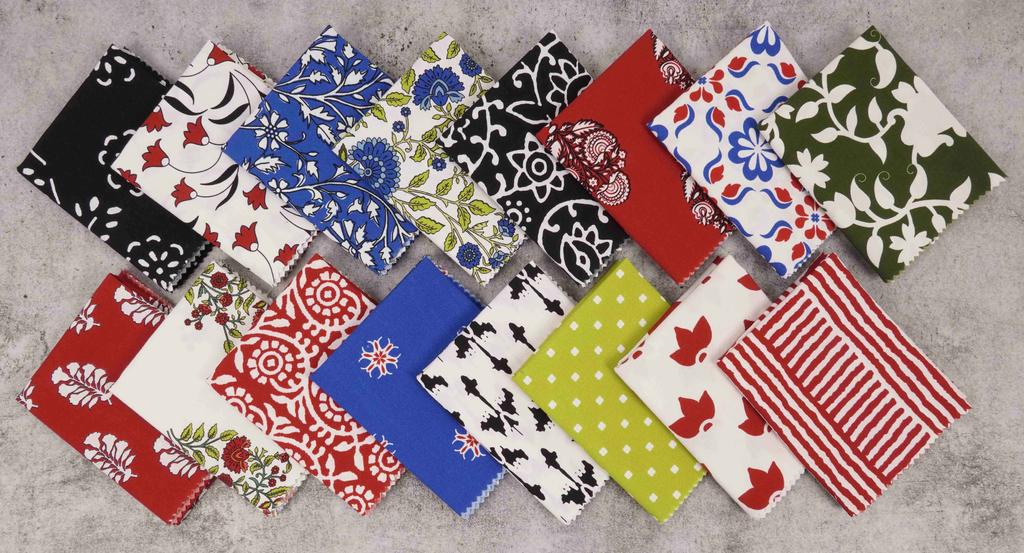 Soimoi 16 Pc Fat Quarter Bundle,  Block  Print 18"x 22"  DIY Patchwork-  100   Cotton  Pre-Cut Quilting Fabric