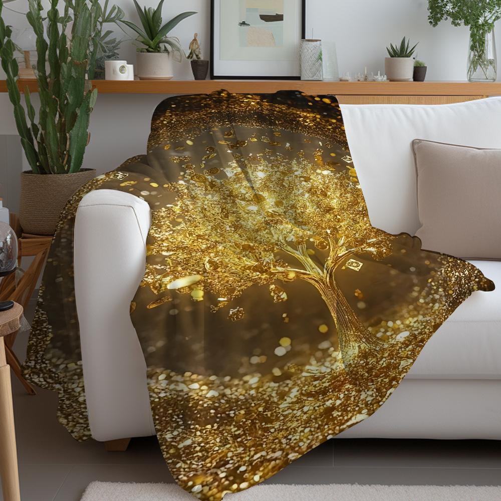 Golden Money Tree Blanket Warm And Soft Suitable For Bedroom Living Room Sofa Bed Office Travel Camping