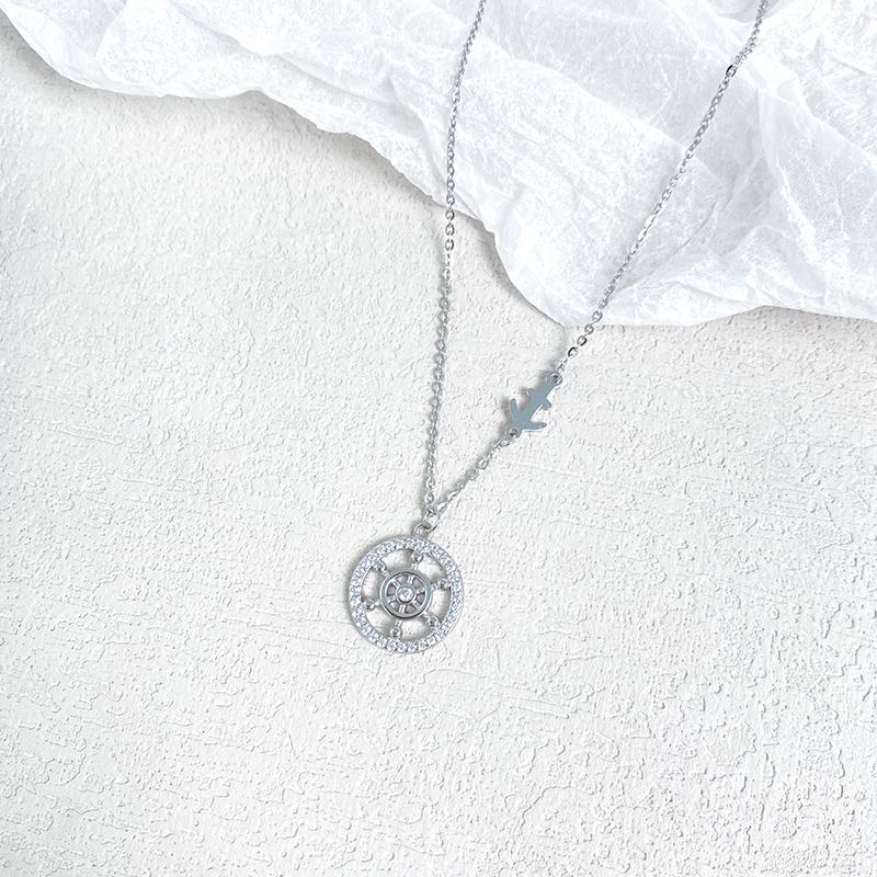 Fashionable Round Design Full Diamond Zircon Necklace Pendant Necklace Women 925 Sterling Silver Jewelry