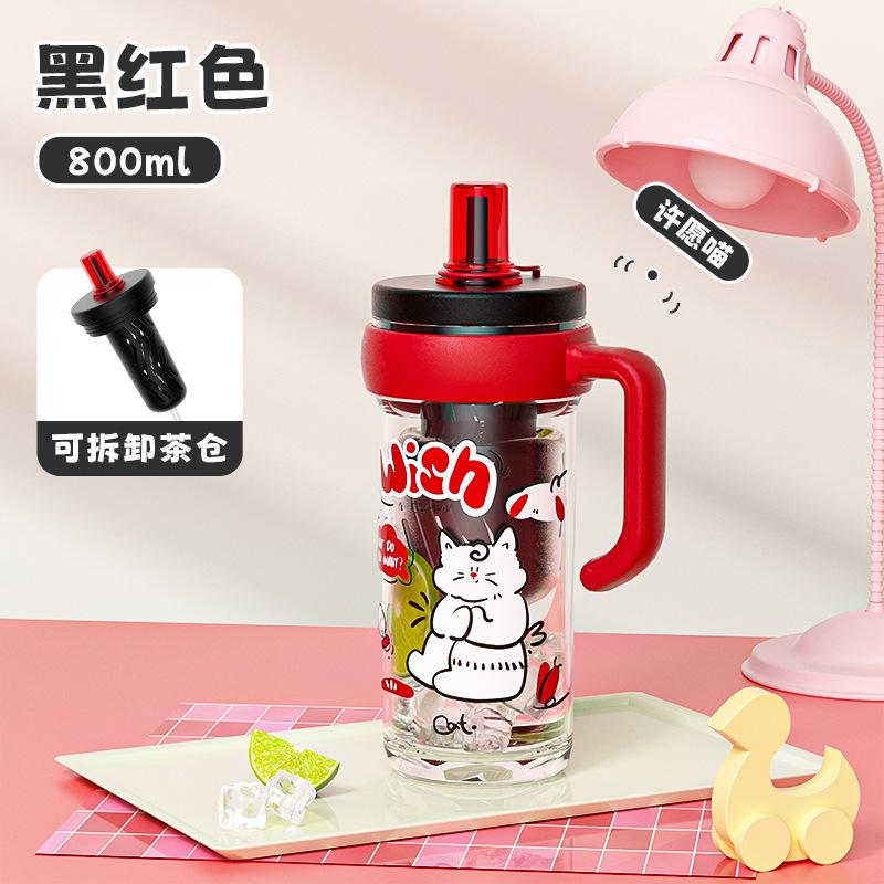 Water bottle high value handle water cup plastic cup girls straw cup removable tea warehouse portable children's cup anti-scalding straw cup