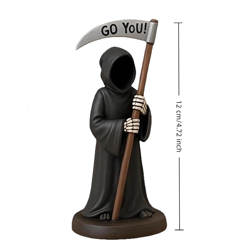 Emotional Support Grim Reaper Figurine Resin Grim Reaper Statue Holding Coffee & Cat With Emotional Support Card