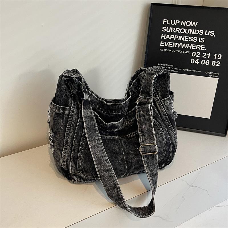 Japanese Retro Denim Shoulder Bag Women's Casual Lazy Wind Messenger Bag Literary and Simple Casual College Student Bag