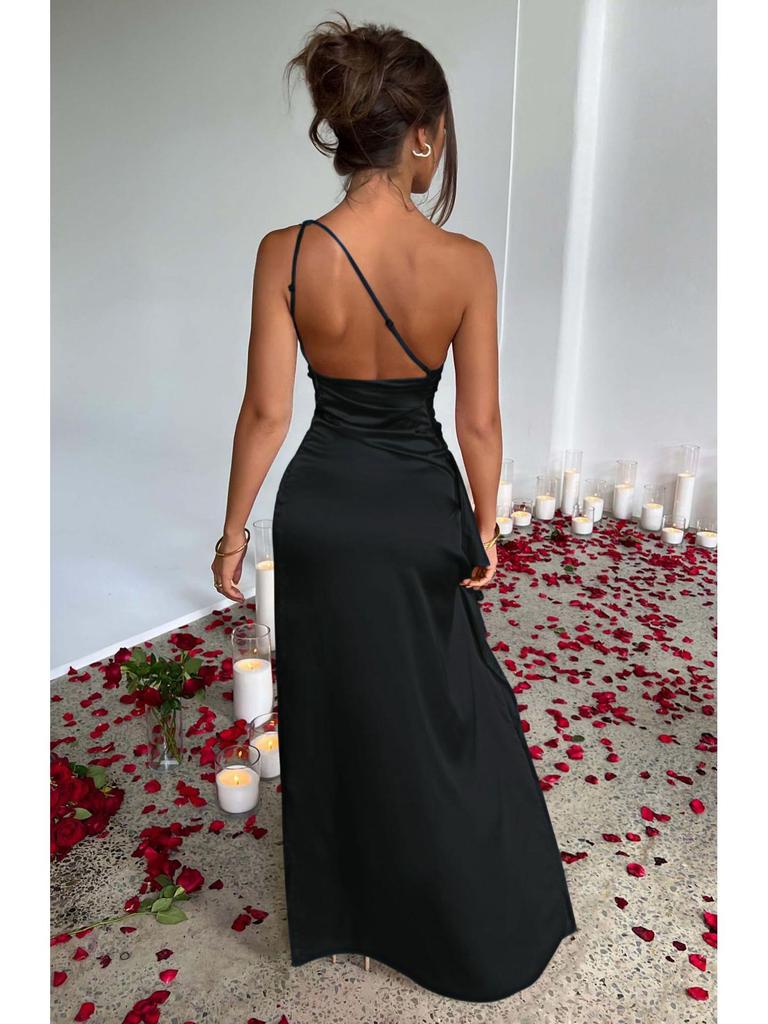 Women's Sleeveless Spaghetti Strap Cowl Neck Bridesmaid Dress - Backless Slim Fit Bodycon for Autumn/Winter
