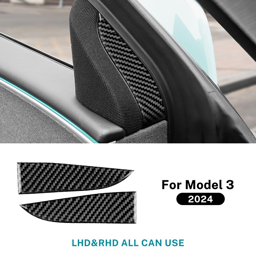 KUIC Real Soft Carbon Fiber For Tesla Model 3 Highland 2024 Inner Door Triangle Cover Sticker Trim Car Interior Accessories