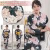 Yukata Set with Heiko Obi Soft and Crinkled Peony and Lily Ink for Summer Festivals and Fireworks Free Size [GRAXIA] Women's 2-Piece (Sash), Pattern,