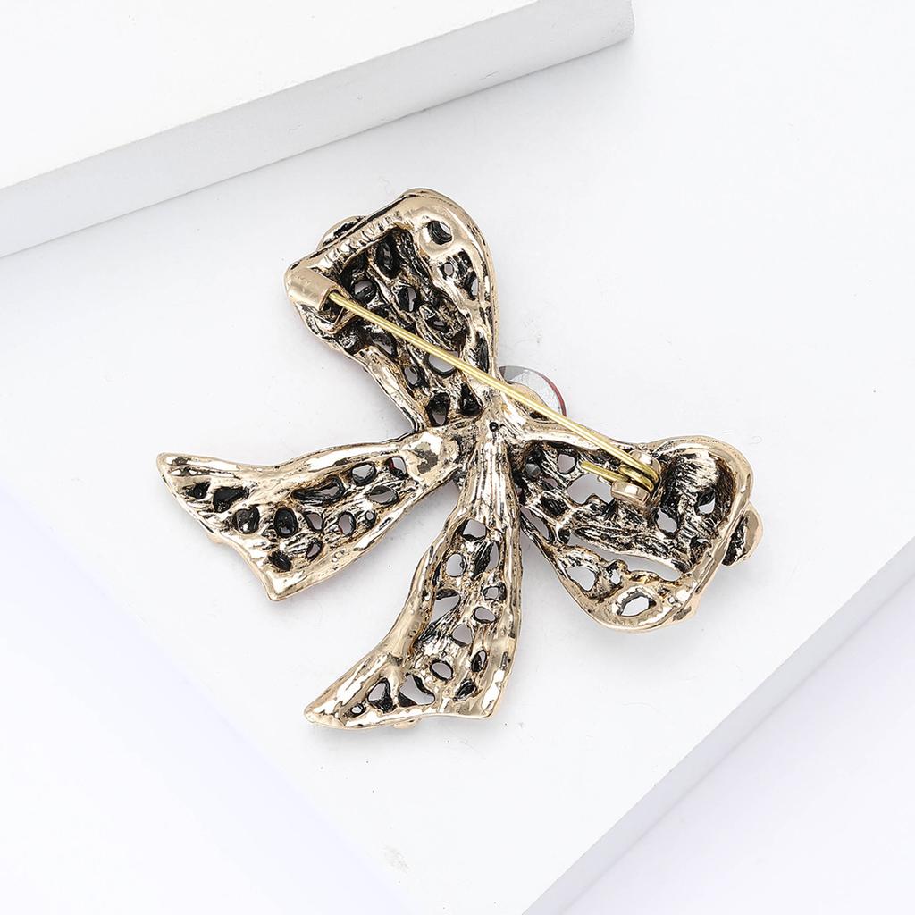 Vintage Rhinestone Bow Brooch for Women Unisex Office Party Friend Gifts Jewelry Accessories