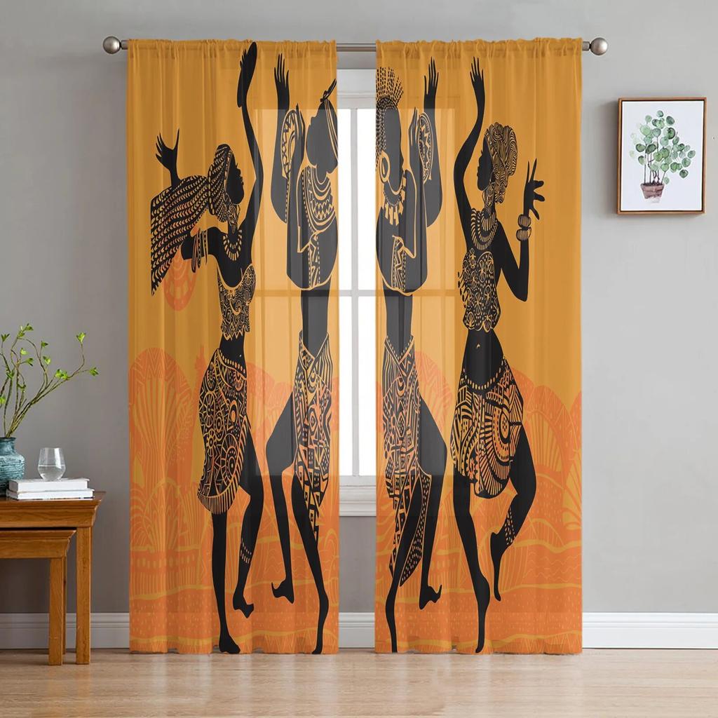 African Woman Dance Culture Vase Modern Tulle Curtains for Living Room Bedroom Home Kitchen Window Sheer Curtains
