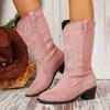 Retro Damskie Buty Klasyczne Haftowane Zachodnie Buty Kowbojskie Wysokiej Jakości Zamszowe Buty do Połowy Łydki dla Kobiet Buty Rycerskie Botas Mujer