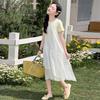 Koreanischer Stil Spitzen Sommer Zweiteiler Kleid mit unregelmäßigem Patchwork - Schichtendesign Midi