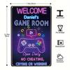 Personalized Game Room Aluminum Metal Sign 1pc Customizable Controller Play Button Design Gaming Wall Decor