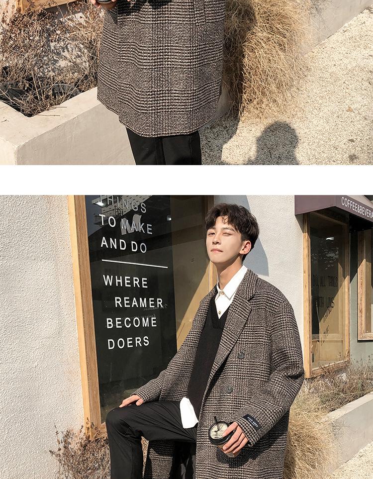 Men's Trendy Double-Breasted Plaid Wool Coat - Autumn/Winter Korean Style, Large Size Hong Kong Fashion