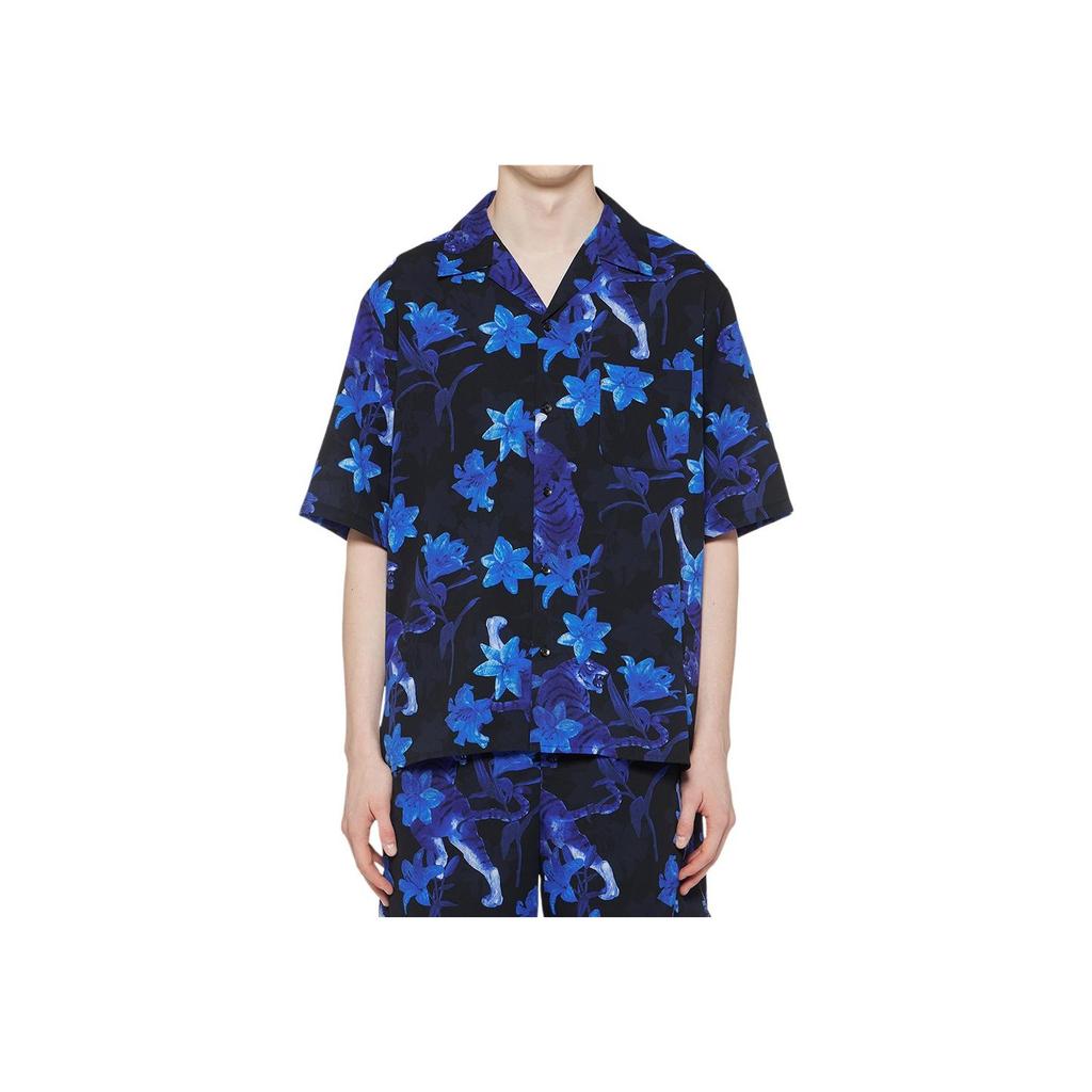 Onitsuka Tiger SS24 Plant Print Design Breathable Polo Shirt Men Shirts Blue 2181A879-001