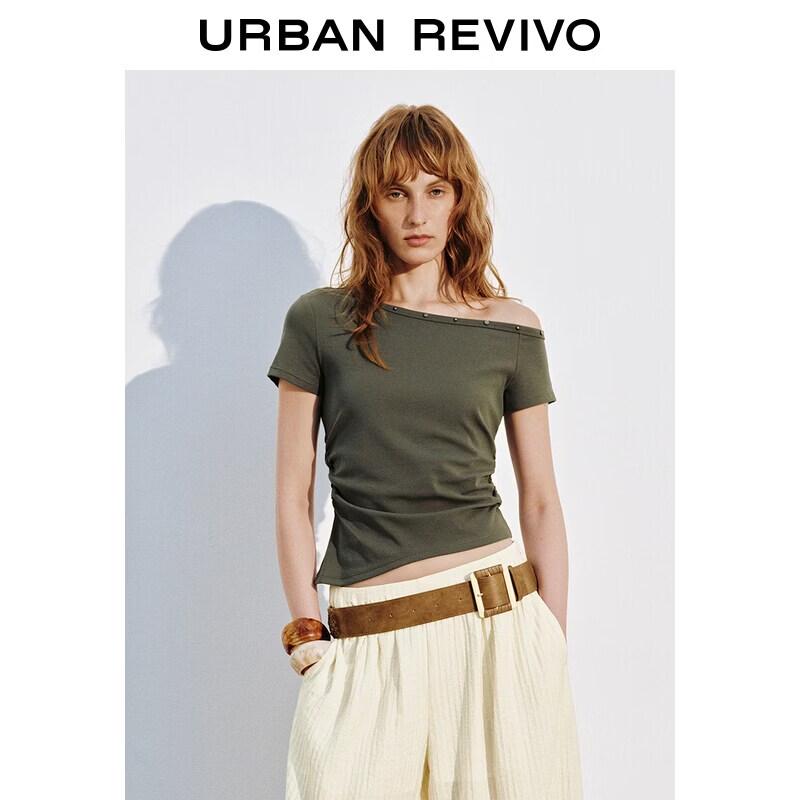 UR2026 Women s One-Shoulder Ruched Slim Fit T-Shirt S