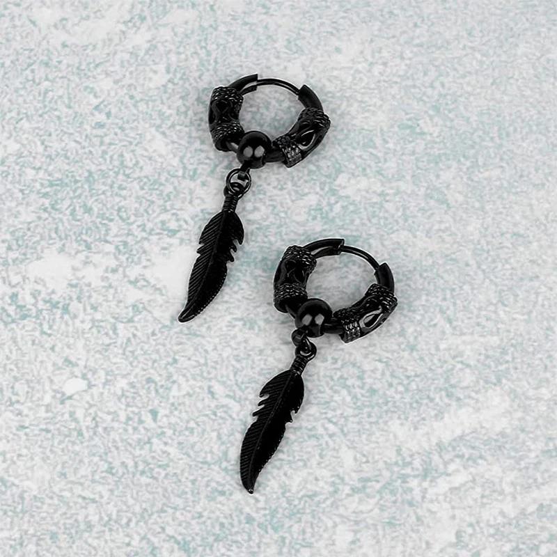 2PCStainless Steel Punk Men's Hoop Earrings For Women Hip Hop Totem Earring For Men Earrings Gothic Ear Stud Jewelry Party Gift