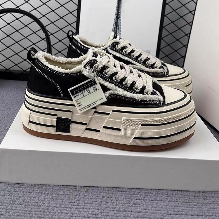 Internet Celebrities with the Same Super Fire Swan Series Canvas Shoes Women 2025 Retro Casual Platform Fringed Lace-up Beggar Shoes