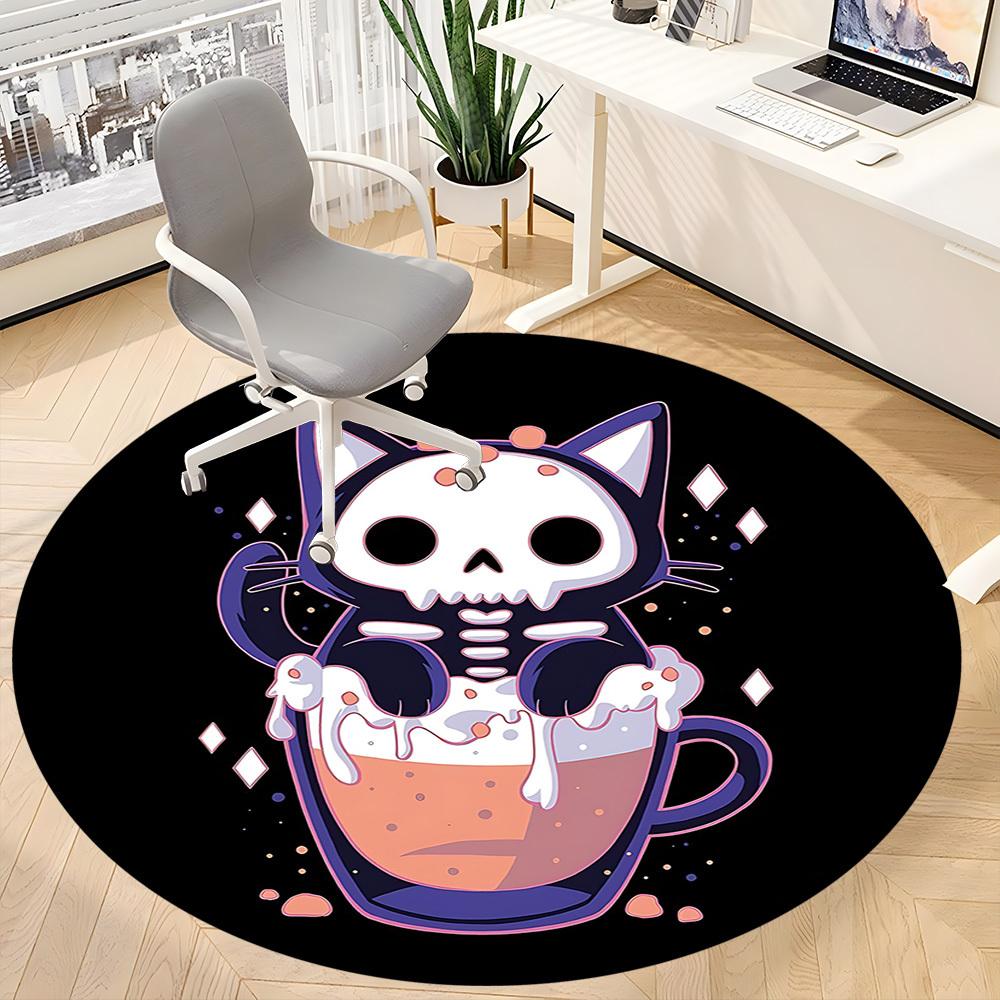 1pc Skelcat Office Round Area Rug, Indoor Mat Suitable For Office, Under Office Chairs Bedroom Living Room Home Decor, Room Deco