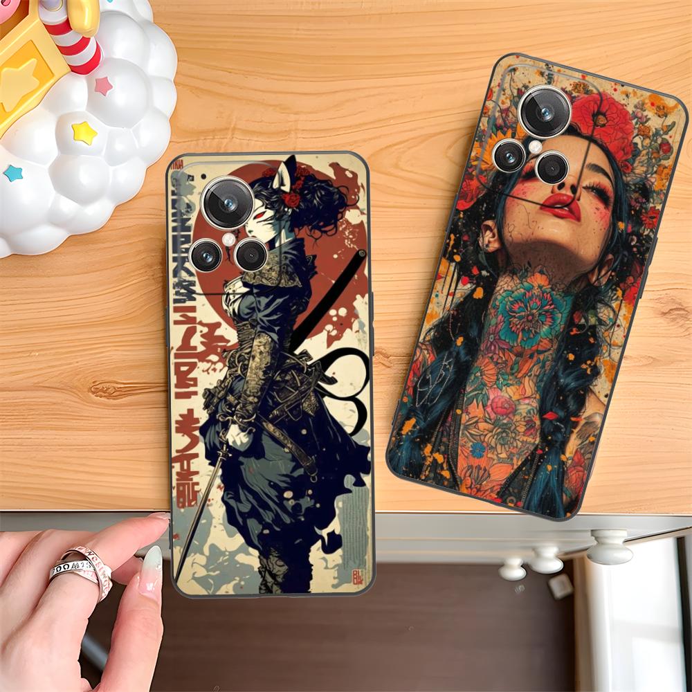 Retro Tattoo Girl Mobile Phone Case for Realme 15 14 13 12 11 10 9 Pro Plus T i Lite 5G Colorful Printing Cover Luxury Pretty