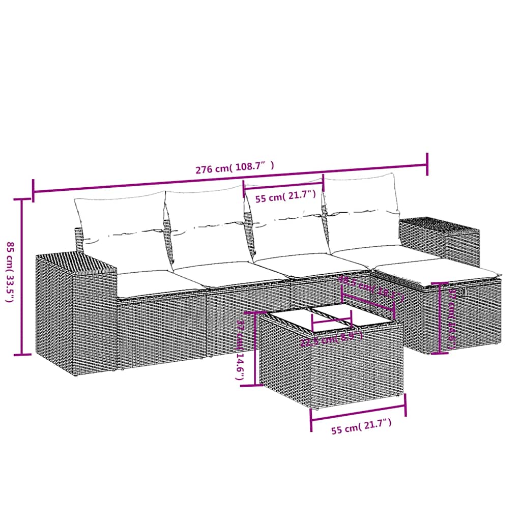 6 Piece Garden Sofa Set with Cushions Black Poly Rattan