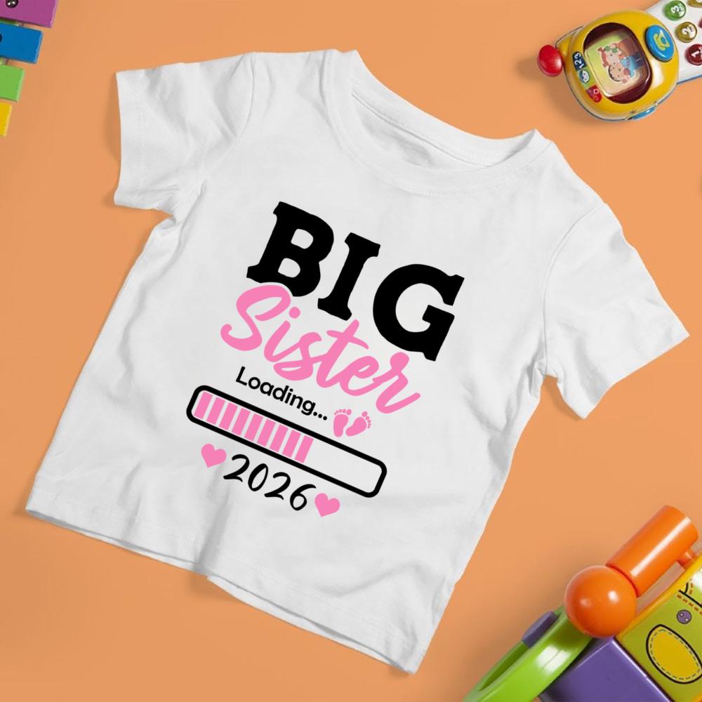 Big Brother Big Sister Carregando 2026 Camiseta Infantil Estampada Camisas de Verão para Crianças Roupa de Manga Curta Camiseta Roupas de Anúncio de Bebê