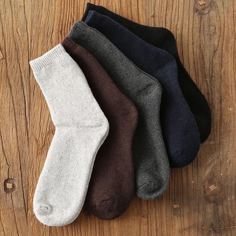 Men's Autumn/Winter Thick Warm Wool Mid-Calf Socks - Japanese Retro Ethnic Style, Small Diamond Pattern