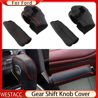 Genuine Leather Gear Head Shift Knob Handbrake Cover Gear Collars for Ford New Fiesta MK7 2009 - 2015 Ecosport 2012 - 2017
