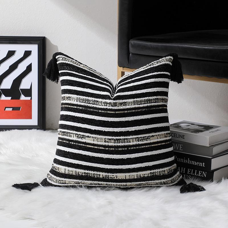 Jacquard Gestreifte Geometrische Quaste Kissenbezug Für Zuhause Sofa Bett Wurfkissenhülle Wohnzimmer Dekorativ