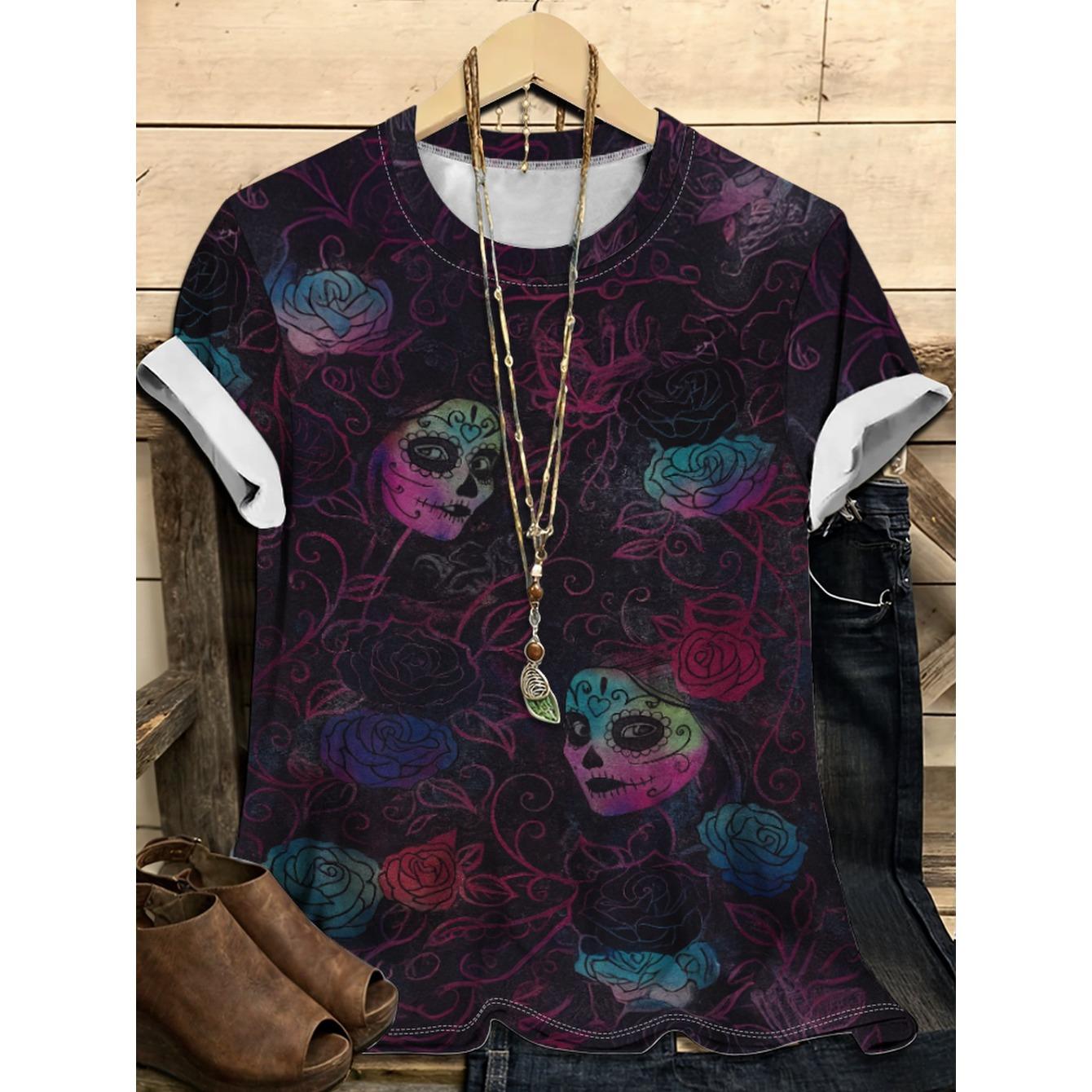 

Летний топ с круглым вырезом и 3D-принтом с цветочным узором, модная повседневная красочная женская футболка с коротким рукавом 6XL