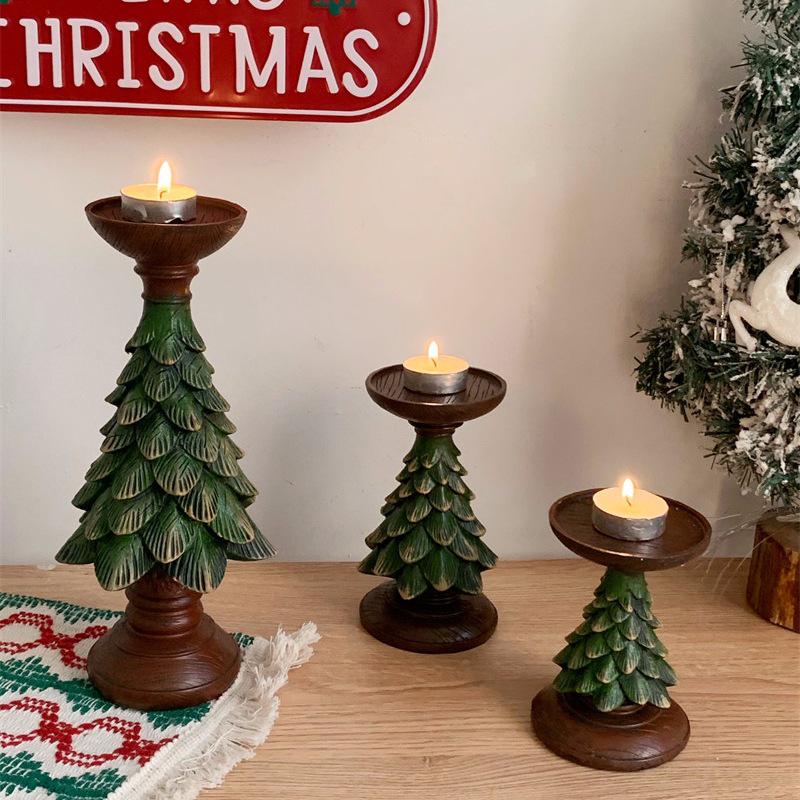 Retro Christmas Tree Candle Holder Ornament for Festive Home Decor