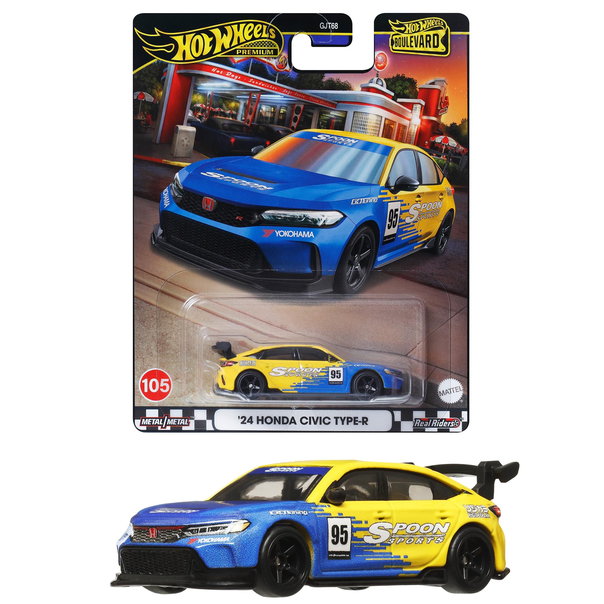 

Hot Wheels Boulevard 24 Honda Civic Type-R Игрушечный автомобиль Миникар для детей от 3 лет и старше Синий HRT61