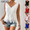 Camicette e camicie senza maniche con scollo a V, stampa tinta unita casual alla moda da donna