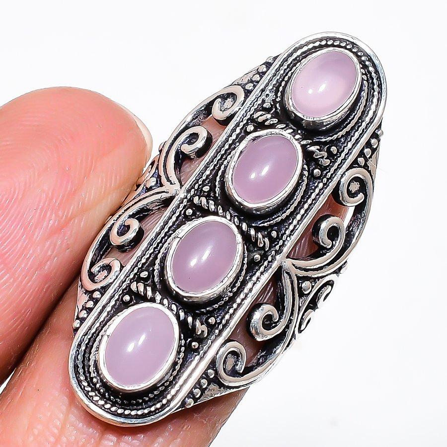 Натуральный розовый халцедон Ювелирное кольцо из стерлингового серебра 925 пробы Размер 7 AR-16618