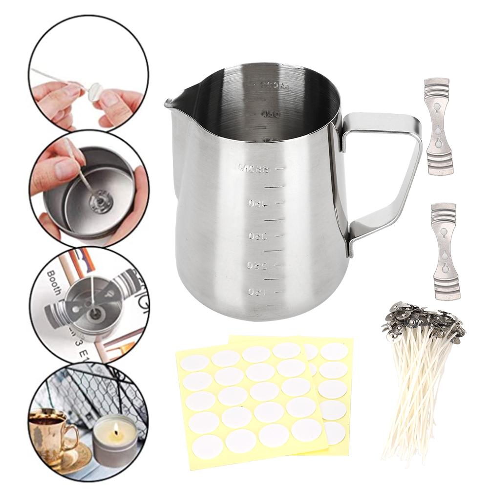 Kit de suministros para velas, adhesivo de punto blanco, taza de cera de acero inoxidable anticorrosión, juego de bricolaje