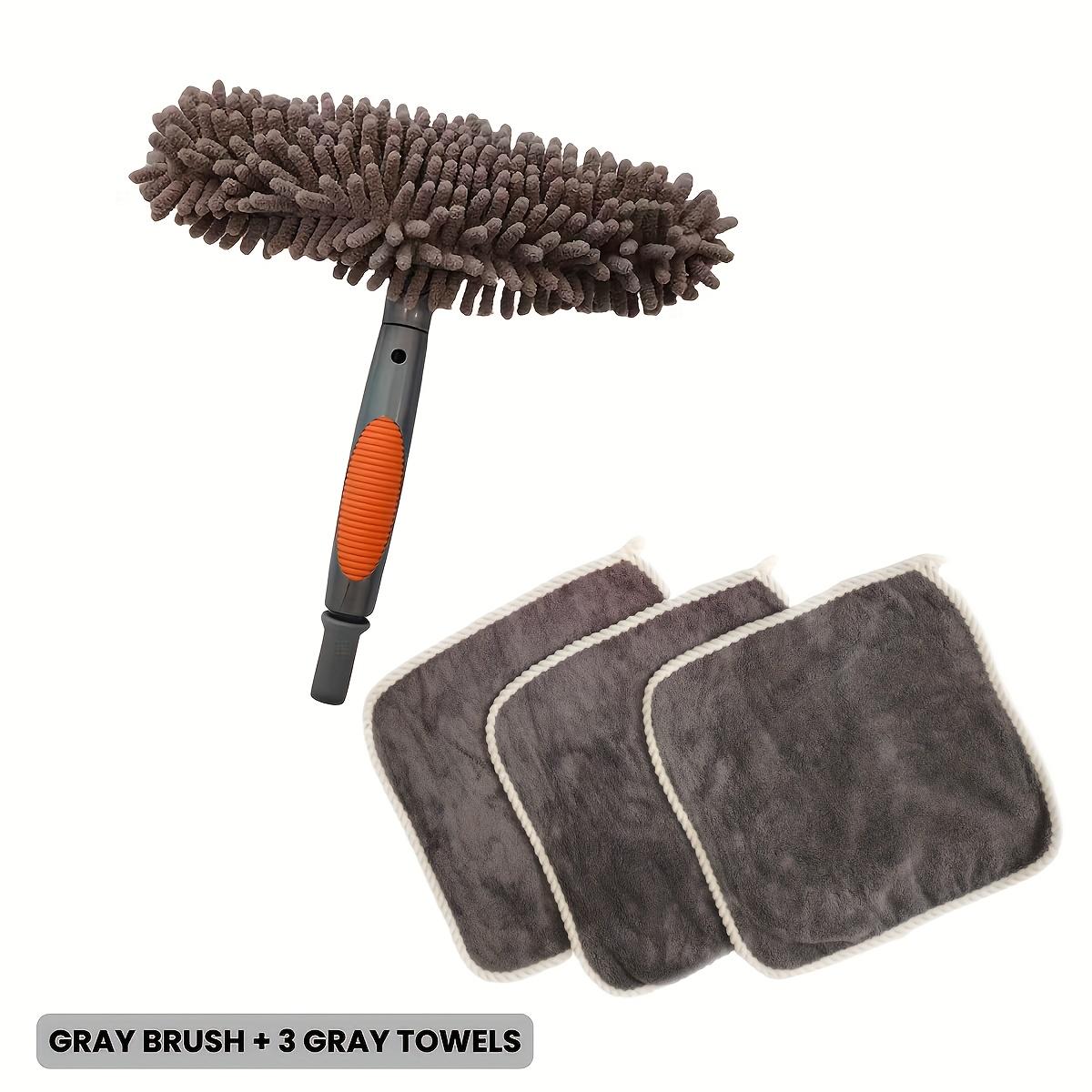 

4pcs Car & Home Cleaning Kit: 2-in-1 Dual-Sided Brush+3 Absorbent Towels,Scratch,Safe for Glass,Tiles,Auto Surfaces,Car Wash Kit сірий