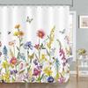 Bunter Duschvorhang Blume Frühling Aquarell Pflanze Badevorhang Polyesterstoff Schimmelresistent Wasserdicht Waschbar Badezimmer Vorhänge 180 x 180 cm mit