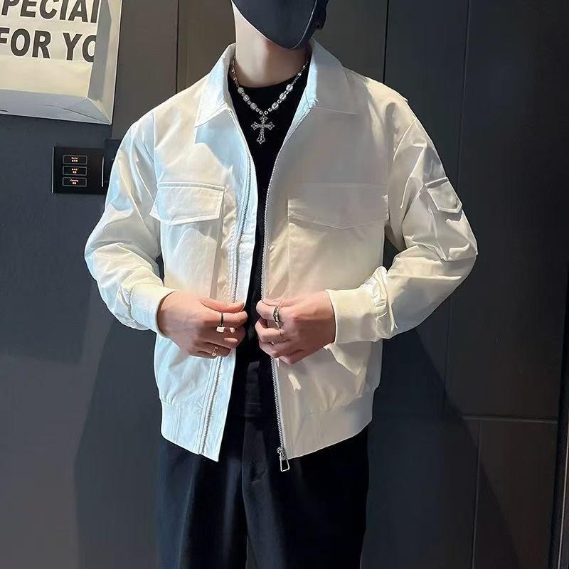 Trendy Men's Solid Color Multi-Pocket Workwear Jacket for Spring & Autumn