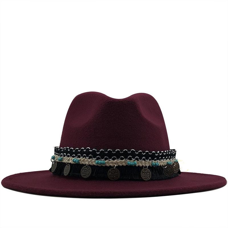 eBay Hot Sale Woolen Jazz Top Hat Ladies Minority Style Retro Flat-brimmed Big Eaves Hat