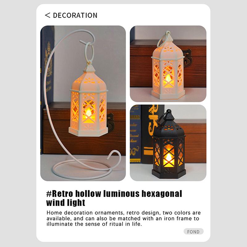 Retro Desktop Lamp - Halloween Ambient Decor & Creative Gift Hexagonal Led Wind Lamp Candle Lamp Portable Pony Lamp