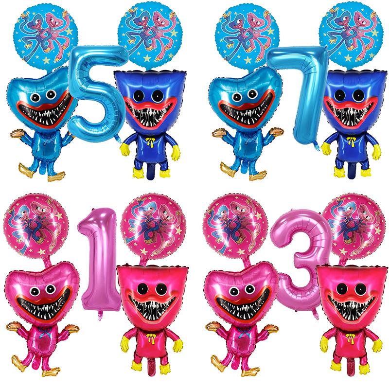 Game Huggy Wuggy Number Balloons Decoration Poppy Playtime Birthday Party Ballon Set Baby Shower Cartoon Round Foil Balloon