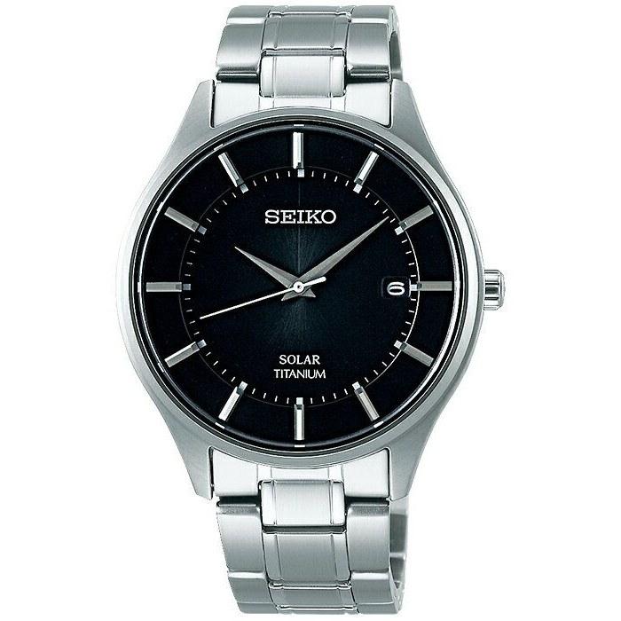 Seiko Selection Pair Solar SBPX103 Mens Watch Titanium Date Calendar Black Made Japan