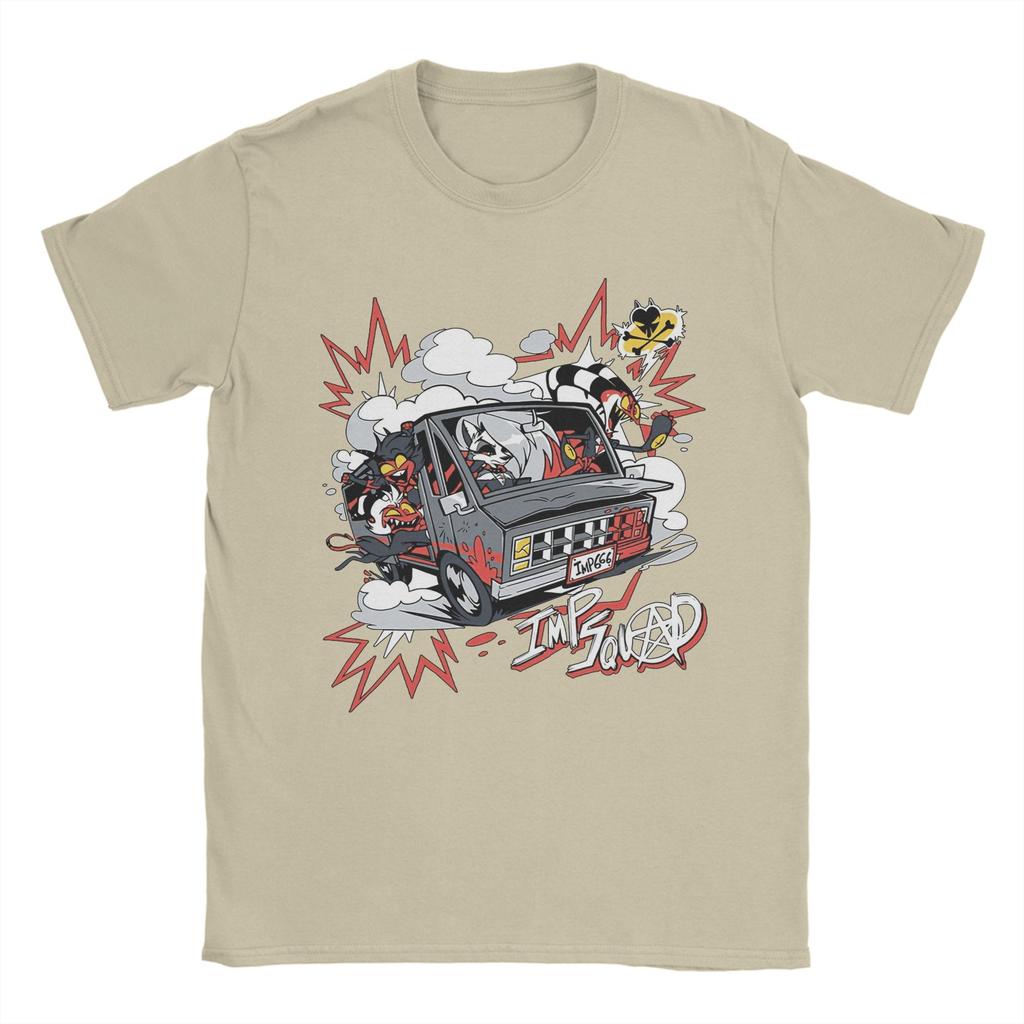 Men's T-Shirt I.M.P Squad Hazbins Hotels Vintage Pure Cotton Tees Short Sleeve  T Shirts Crew Neck Clothing Adult