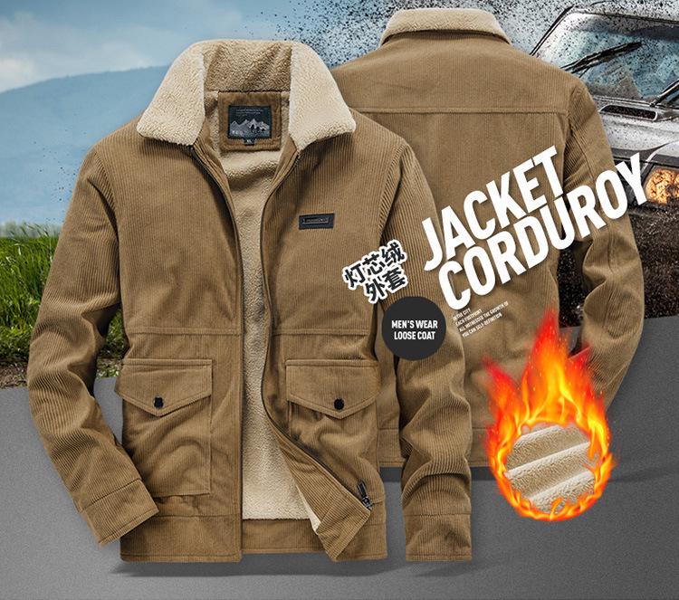 Men's Cross-Border Corduroy Lapel Jacket - Autumn/Winter Trendy Thickened Casual Coat
