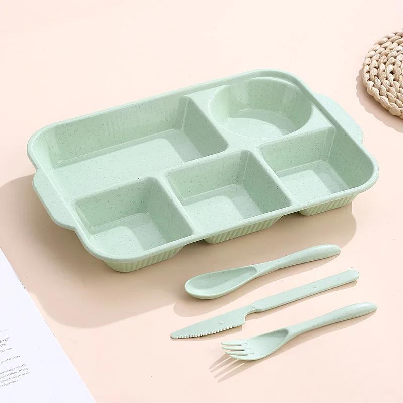 Portable 5 Grids Meal Box Food Grade PP Divided Lunchbox with Knife Fork Spoon for Adults Diet Postpartum Healthy Eating