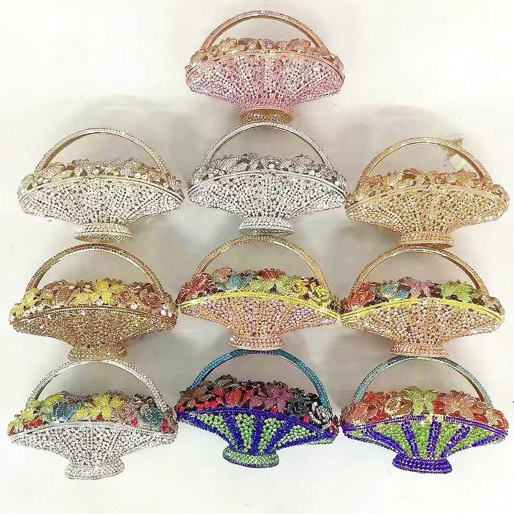 WHTUOHENG Crystal Flower Basket Clutch Bag Rhinestone Evening Party Minaudiere Luxury Diamond Prom Bag for Women Dinner Banquet